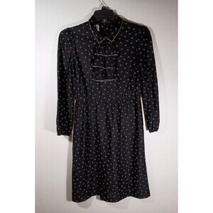 Vintage Melissa Petites Black Sheer Print Neck Tie Peter Pan Dress Size 12